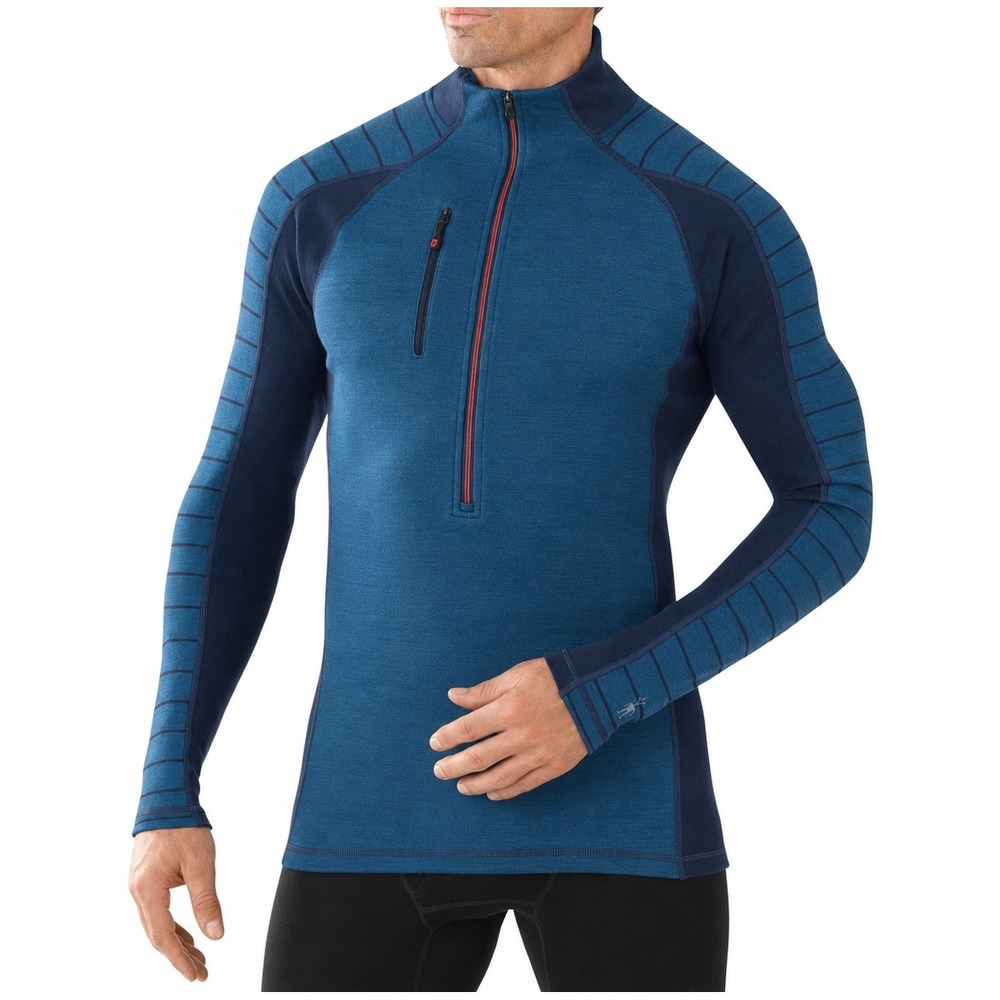 Smartwool Men's Long Sleeve Top Merino Wool PhD NTS Mid Funnel Zip Blue Large